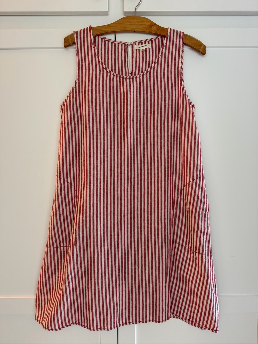 Red and White Striped Sleeveless Shift Dress